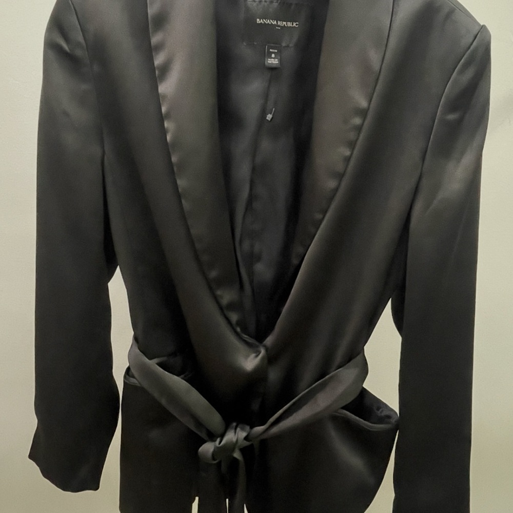 Banana Republic Satin Tie Waist Blazer Black Size 8